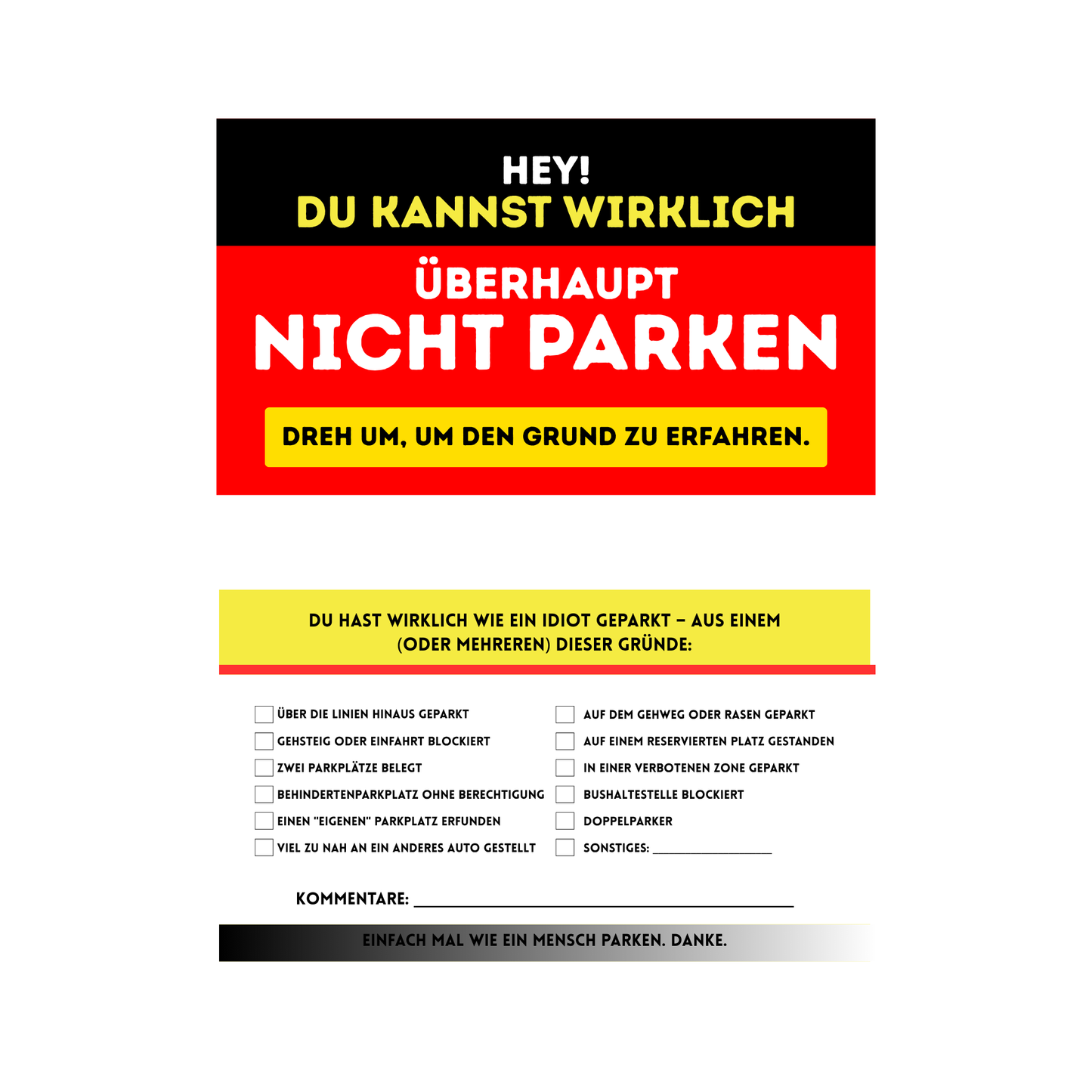Du kannst wirklich überhaupt nicht Parken! - ParkCards™ 10er Pack